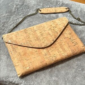 J. Crew Cork Envelope Clutch with Antique Gold Chain